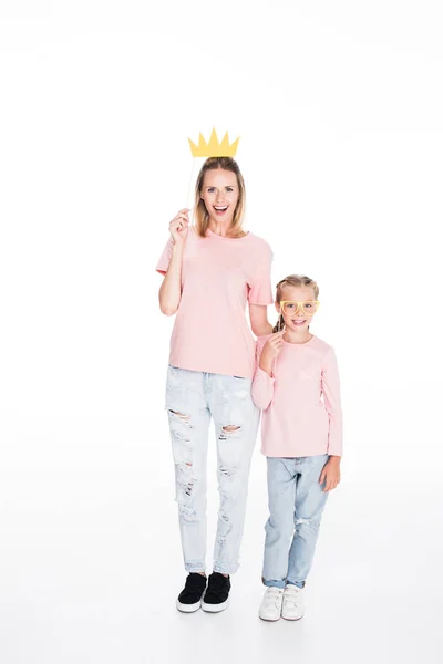 Mother and daughter with party masks — Stock Photo, Image