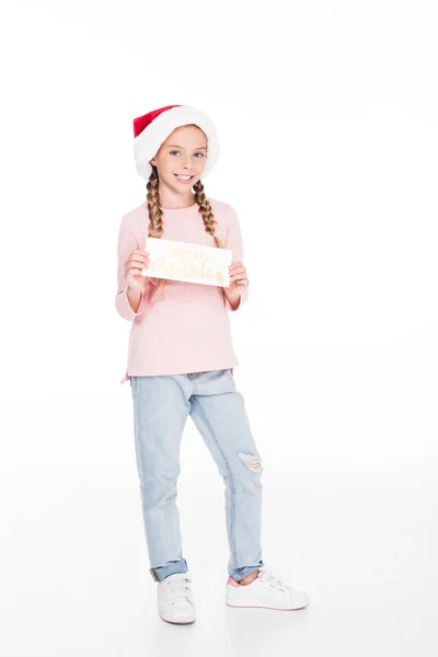 Niño con tarjeta de Feliz Navidad — Foto de stock gratis