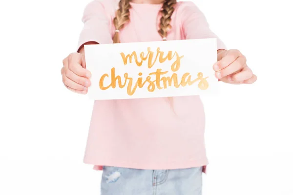 stock image child with merry christmas card