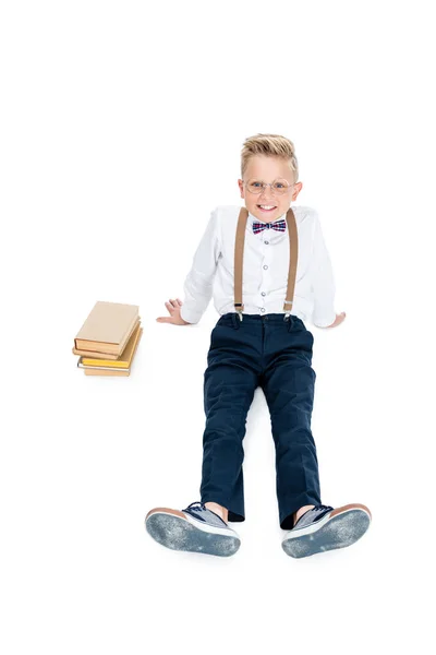 Happy boy with books — Free Stock Photo