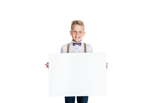 Αγόρι που κρατά κενό πανό — Φωτογραφία Αρχείου