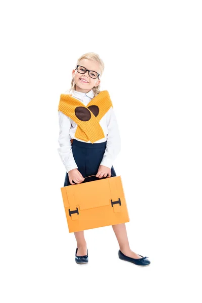 Kid in eyeglasses with briefcase — Stock Photo, Image