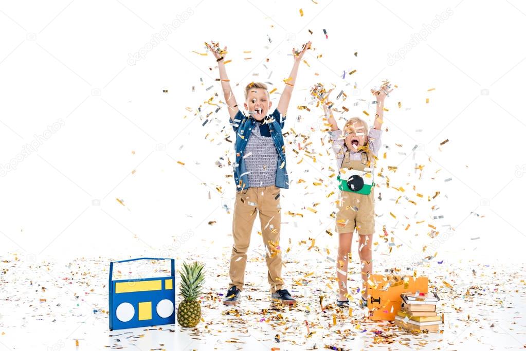happy kids with confetti