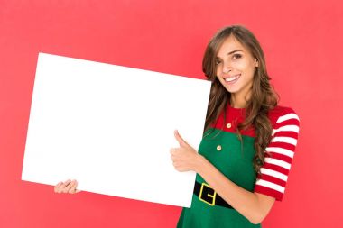 woman in elf costume with banner clipart