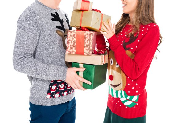 man holding christmas presents