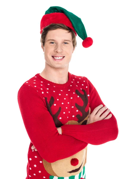 Smiling man in elf hat — Stock Photo, Image