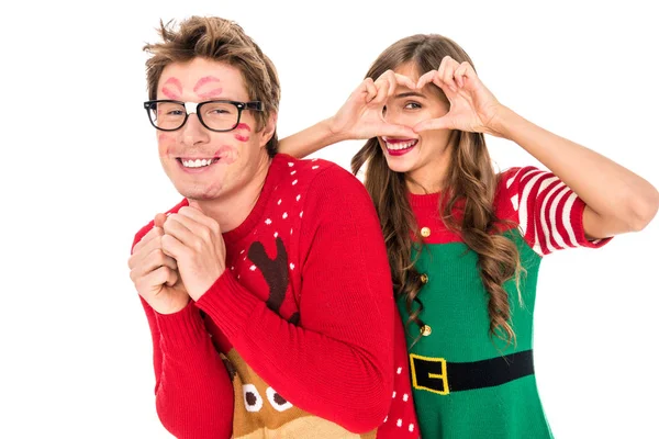 Paar in festlichen Weihnachtskostümen — Stockfoto