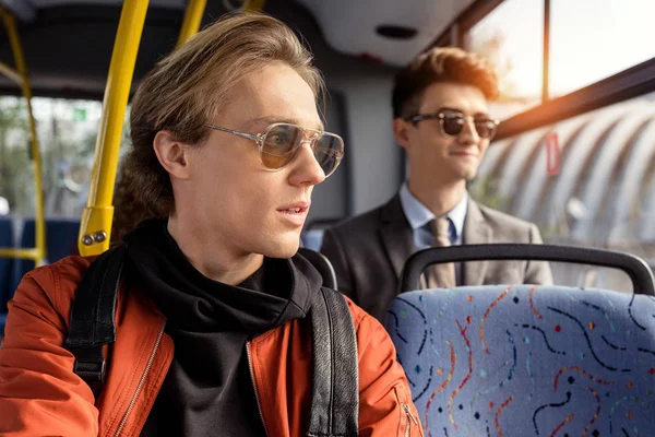 Pensive man in public transport — Stock Photo, Image