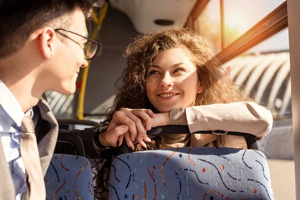 Stylish couple in public transport — Stock Photo, Image