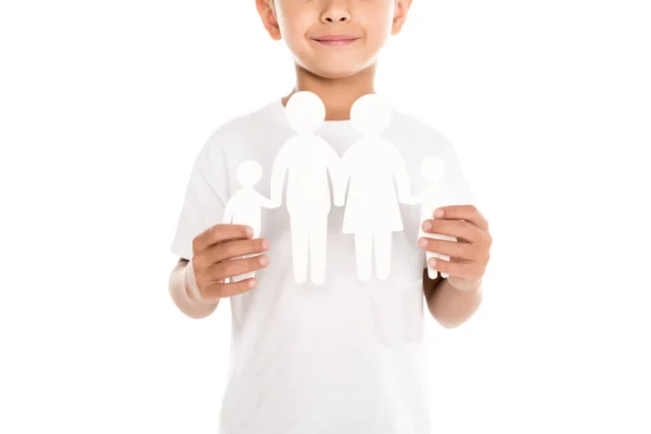 Junge mit Familienpapiermodell — Stockfoto