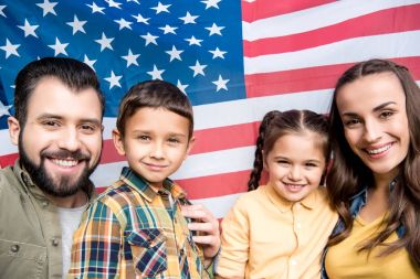 family with american flag clipart