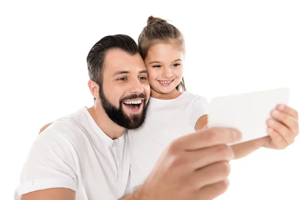 Padre e hija tomando selfie — Foto de Stock