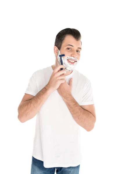 Man shaving with razor — Stock Photo, Image