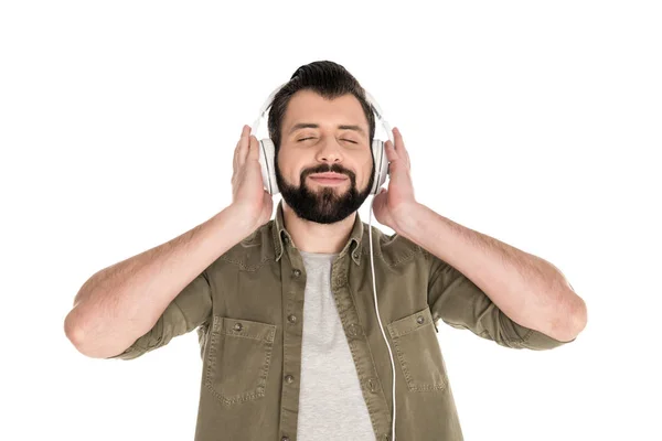 Az ember hallgat zenét, csukott szemmel — Stock Fotó