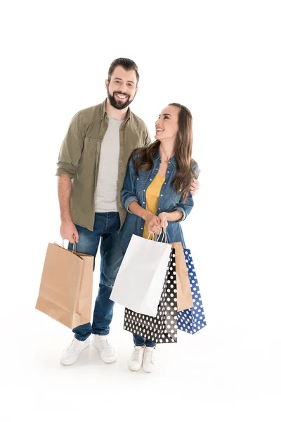 Casal com sacos de compras — Fotografia de Stock