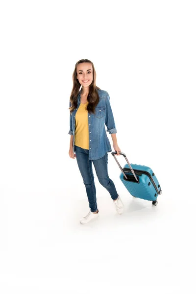 Beautiful woman with suitcase — Stock Photo, Image