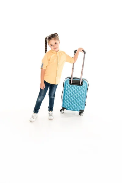 Dziecko z walizki gotowe do podróży — Zdjęcie stockowe