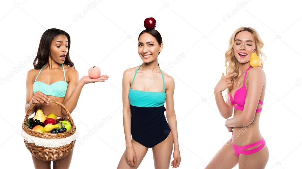 multicultural women with fruits