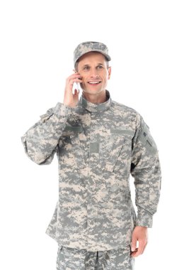 military man in talking by phone clipart