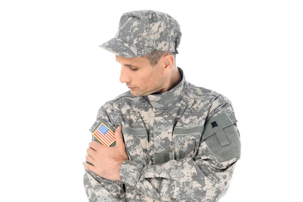 Soldado em eua camuflagem uniforme — Fotografia de Stock