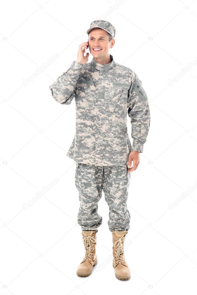 military man in talking by phone