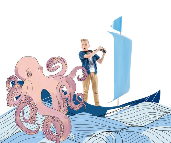 boy playing with boat