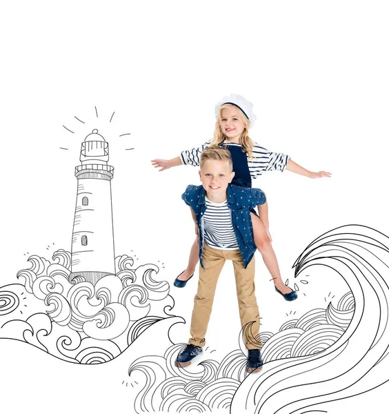 Boy piggybacking sister — Stock Photo, Image