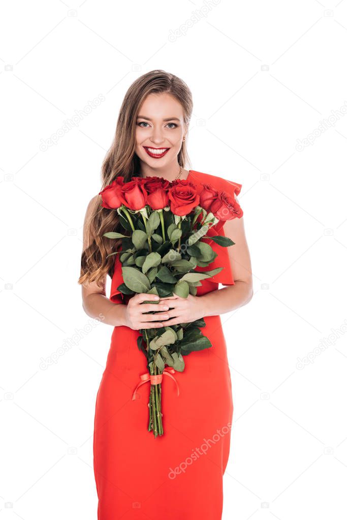 elegant woman with rose flowers 