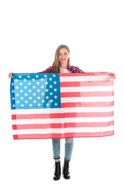 young woman with american flag clipart
