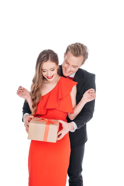 Couple with st valentines day present — Stock Photo, Image