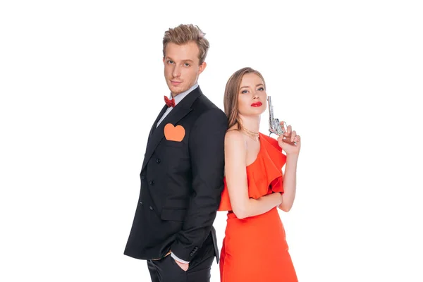 Junges Paar mit Revolver — kostenloses Stockfoto