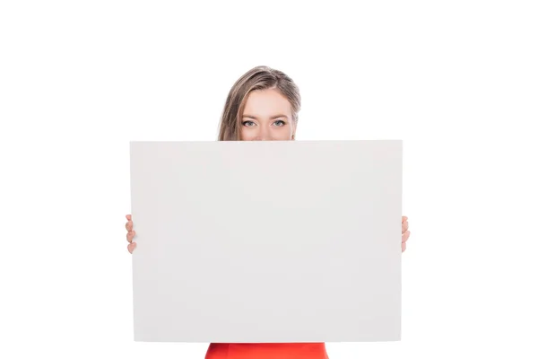 Young woman with blank banner — Stock Photo, Image