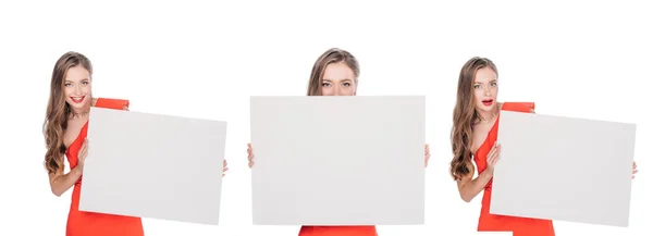 Young women with blank banners — Stock Photo, Image