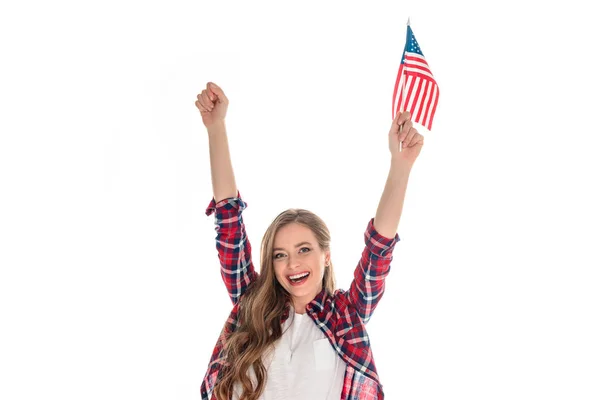 アメリカ国旗を持つ若い女性 — ストック写真