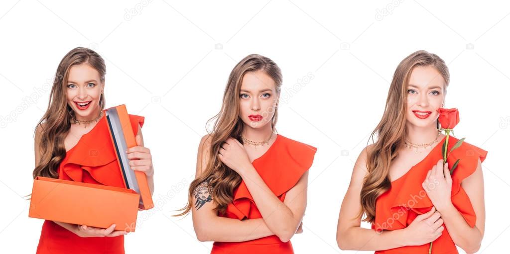 elegant women with gift and rose