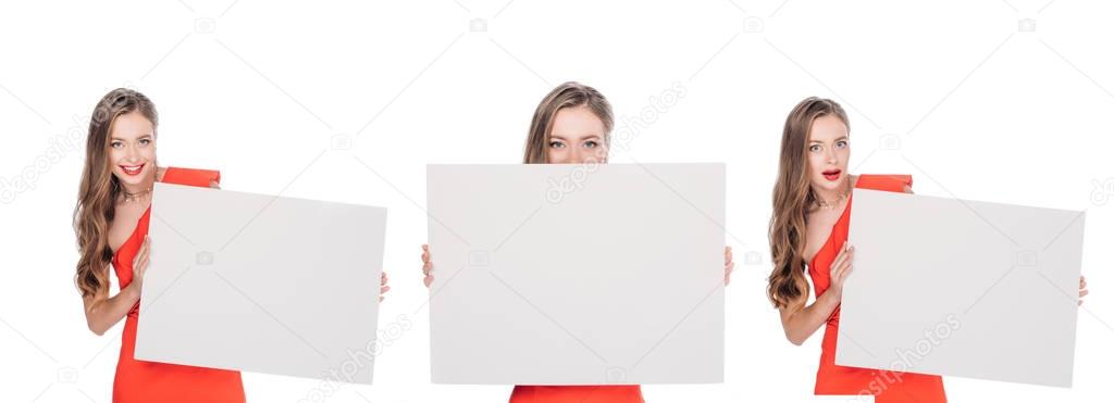 young women with blank banners