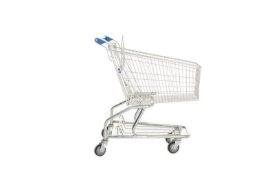 boş alışveriş arabası üzerinde beyaz izole yan görünüm
