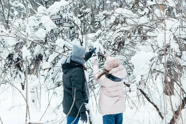 Vista Trasera Pareja Divirtiéndose Parque Invierno — Foto de Stock