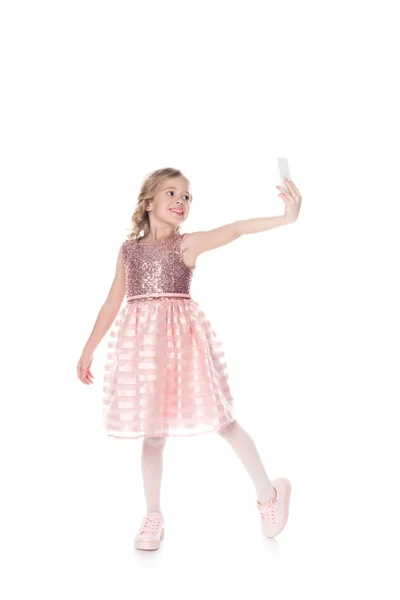 Imádnivaló Gyermek Vesz Selfie Okostelefon Elszigetelt Fehér — ingyenes stock fotók