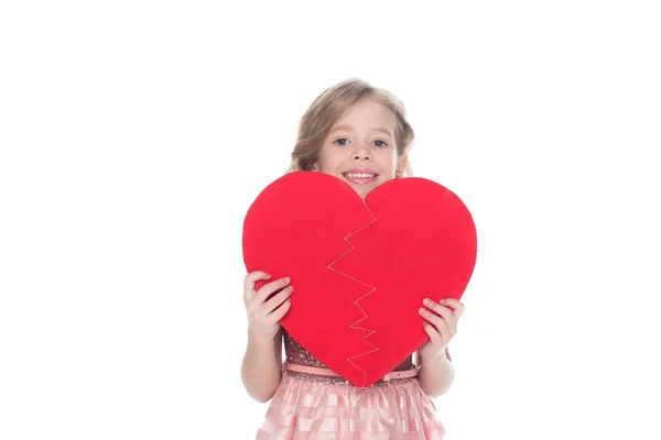 Criança Bonita Segurando Sinal Coração Isolado Branco — Fotografia de Stock