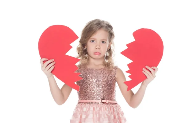 Upprörd Barn Hålla Brustet Hjärta Isolerad Vit — Stockfoto