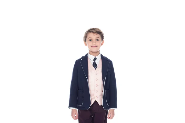 Little Boy Standing Suit Isolated White — Stock Photo, Image