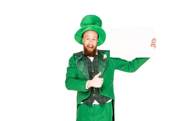 Leprechaun Thumb Blank Placard Isolated White — Stock Photo, Image