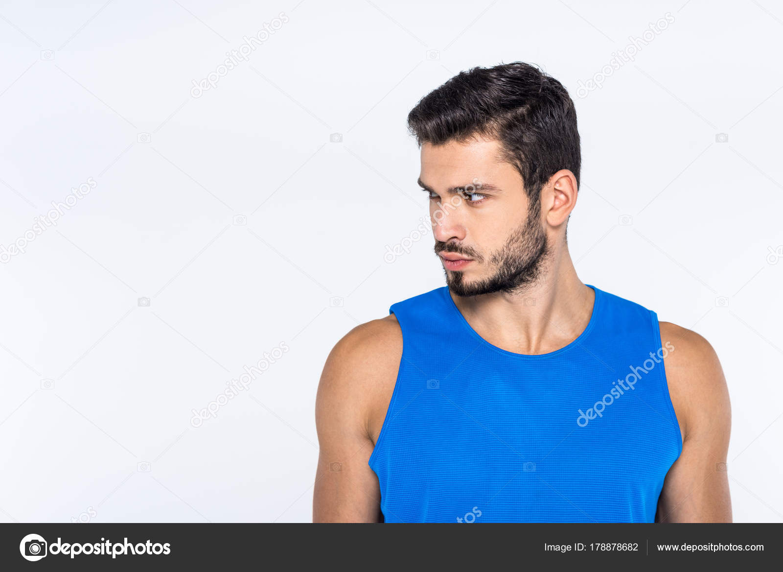 Handsome Young Man Looking Side Isolated White Free Stock Photo