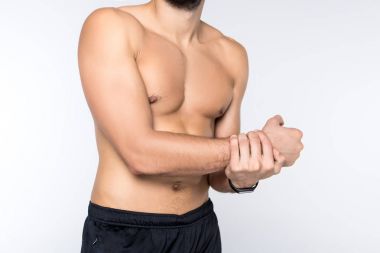 cropped shot of young man showing his muscles isolated on white clipart