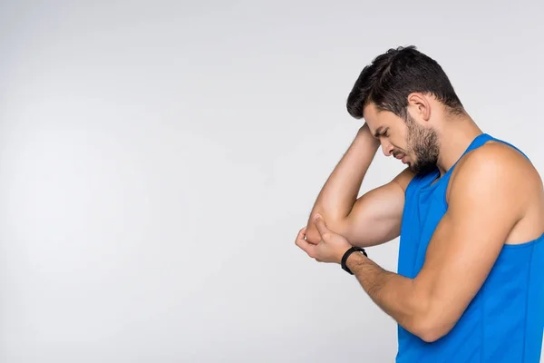 Side View Young Man Arm Pain Isolated White — Stock Photo, Image