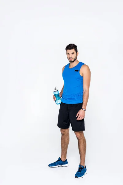 Athletic Young Man Fitness Bottle Isolated White — Stock Photo, Image