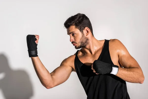 Side View Young Fighter Making Hit — Stock Photo, Image