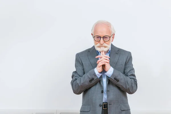 Thoughtful Senior Lecturer Looking White — Stock Photo, Image