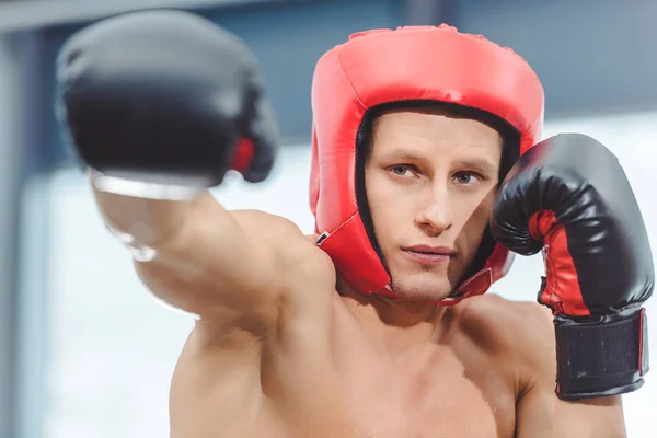 Selective Focus Young Shirtless Muscular Boxer Boxing Gym — Free Stock Photo
